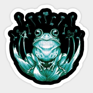 Whimsical Dandelion Frog Sticker